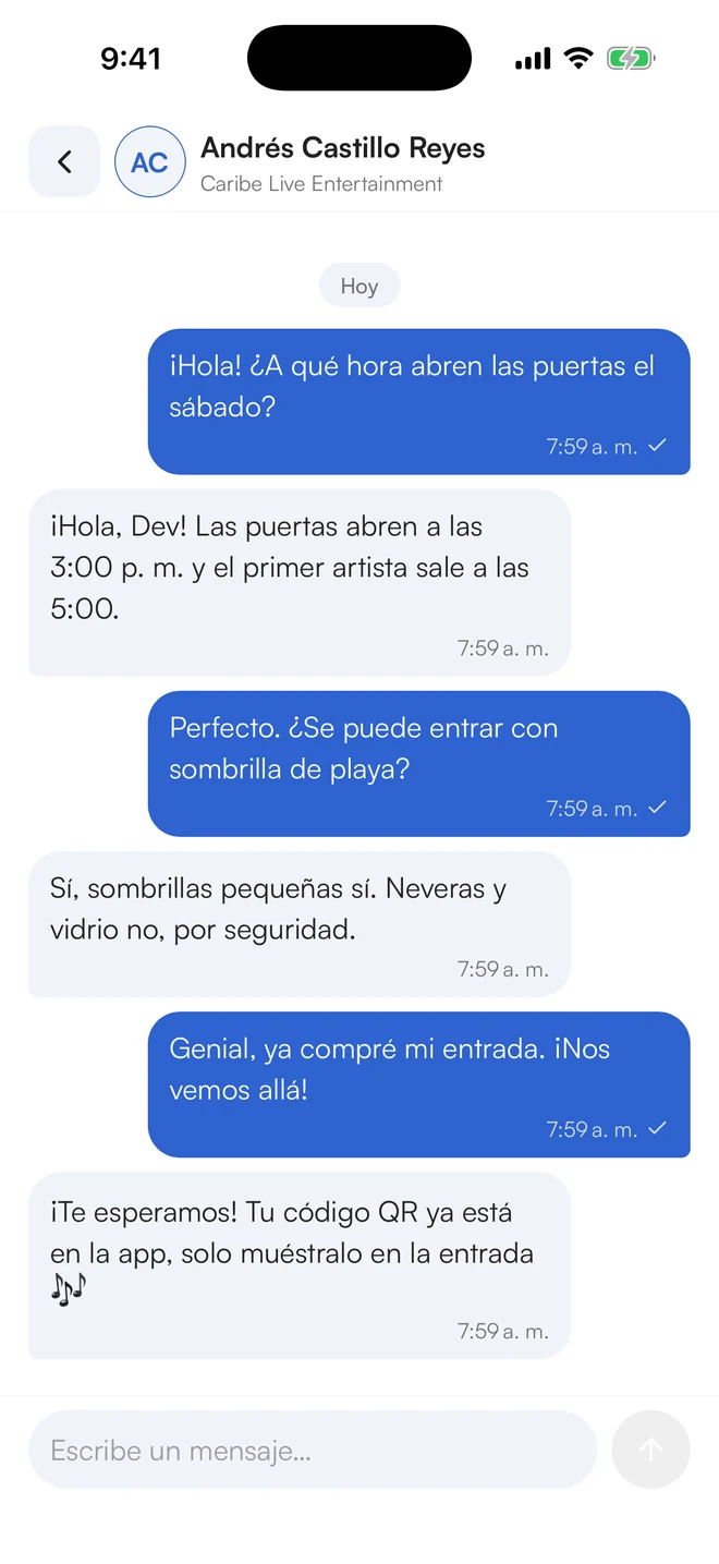 Habla directo con el organizador